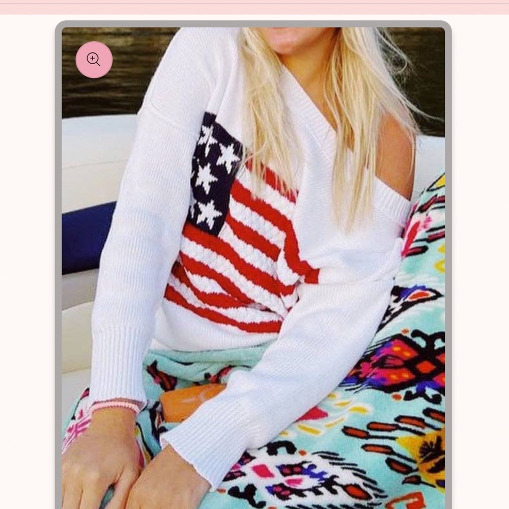 White Sweater with American Flag Design - Picture 2 of 2